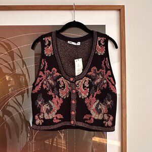 Zara | Jacquard Knit Cropped Metallic Sweater Vest (size M)